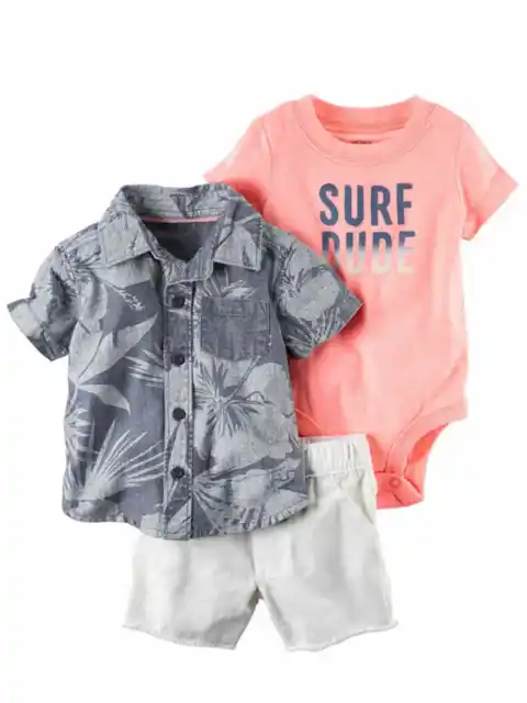 Carters Infant Boys Tropical Surf Dude Baby Outfit Bodysuit Shirt & Denim Shorts