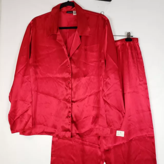 FREDERICKS OF HOLLYWOOD Satin Pajama Set Large Long Sleeve & Pants Red ...