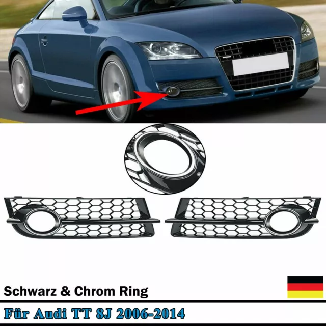 Chrom Stoßstange Gitter Waben Nebelscheinwerfer Kühlergrill für Audi TT 8J 06-14