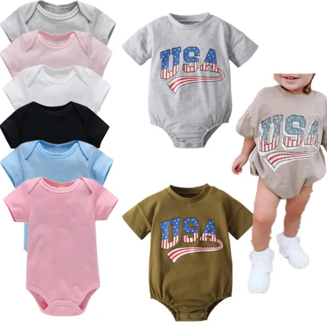 Unisex Newborn Baby Romper Short Sleeve Solid Color Bodysuit Toddler Jumpsuit