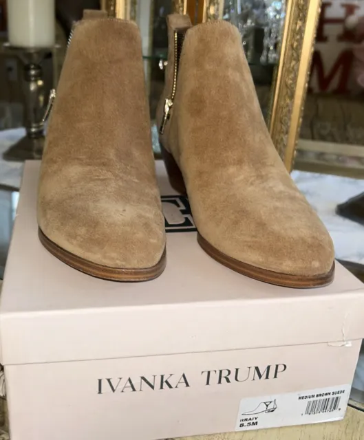 Ivanka Trump Women's Raiy Suede Zip Chelsea Booties  Brown Tan Size 8.5 Preowned