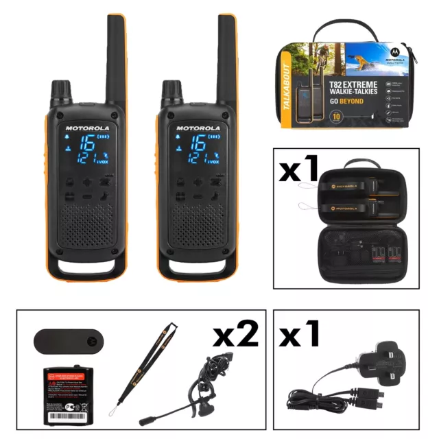 2 x Motorola T82 Extreme Two-Way Radios Long Range 10km Twin PMR 446 IPX4