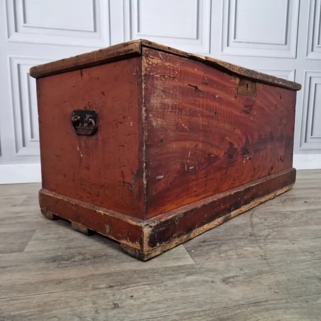 Antique Victorian Solid Wood Old Trunk Chest Blanket Box Coffee Table - Pine ?