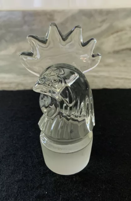 1940’s HEISEY ROOSTER CLEAR GLASS STOPPER FOR BOTTLE OR COCKTAIL SHAKER - MINT