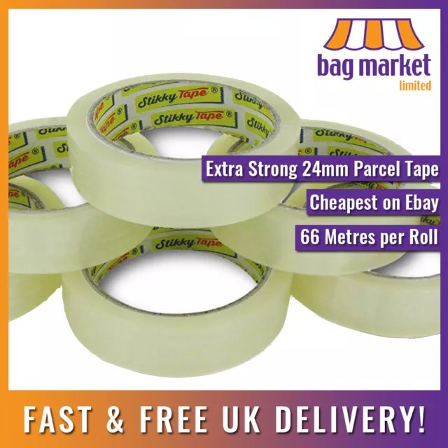 6 Rolls x Clear 24mm x 66m Stikky® Parcel Packing Tape | Sellotape/Cellotape/1"