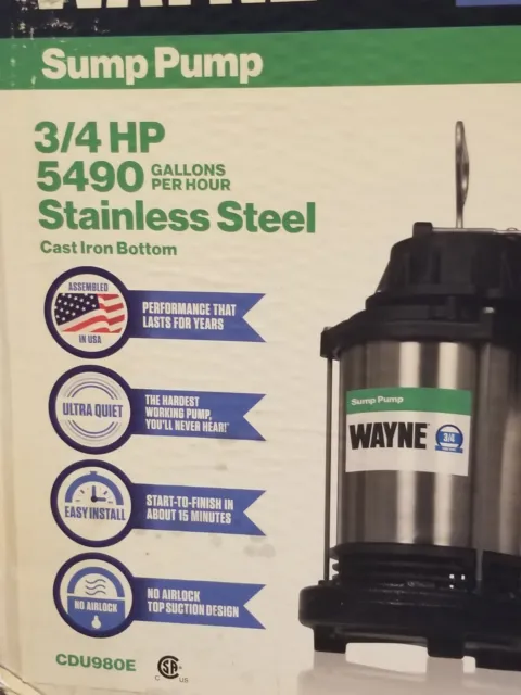 Wayne Stainless Steel Sump Pump Cast Iron Bottom 3/4 HP 5490 GPH 58321-WYN3