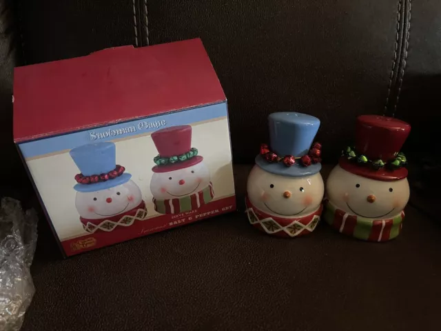 Snowman Magic Ceramic Salt And Pepper Shakers- Cracker Barrel