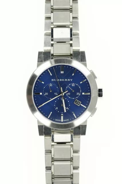 Burberry BU9363 Men's Silver Blue Face Stainless Chronograph Watch 06565 Burberry BU9363 Men's Silver Blue Face Stainless Chronograph Watch 06565