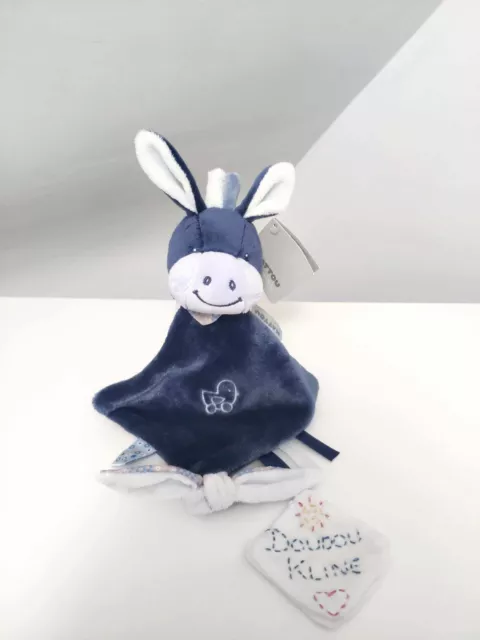 Doudou Plat/Mouchoir Âne/Cheval Bleu Landeau Poussin Attache Tétine - Nattou