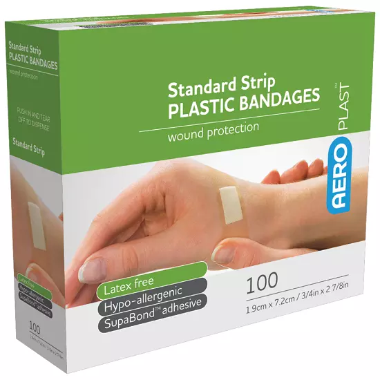 100 x PLASTIC BAND AIDS BANDAGES PREMIUM LATEX FREE BULK PACK AEROPLAST PLASTERS