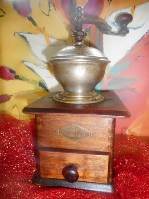 Alte Kaffeemühle Vintage "LEINBROCK KRETZSCHMAR Record" Deutschland Holzgehäuse