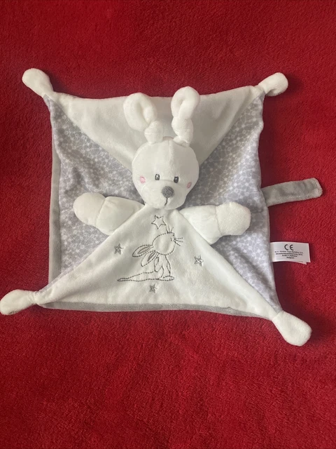 🇫🇷 Doudou Lapin Gris Blanc Étoiles Argentées Tétine SIMBA TOYS KIABI NEUF