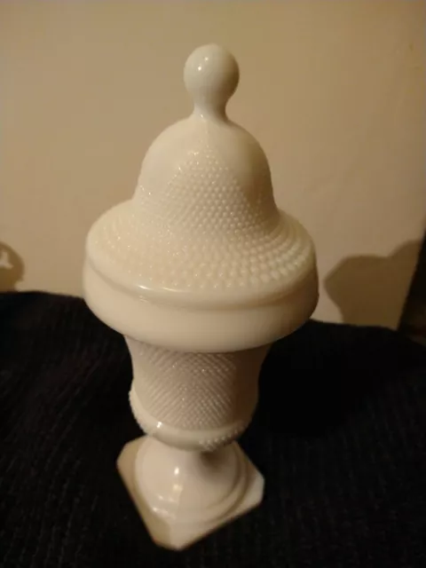 Vintage L.E. Smith Hobnail Milk Glass Lidded Urn Footed Pedestal covered Jar