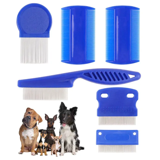 6 PC Set Dog Flea Combs Pet Tear Stain Remover Cat Hair Shedding Grooming Brush