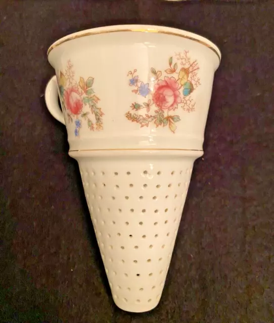 Rare Antique Porcelain Floral Tea Teapot Infuser Strainer Insert Hand Painted