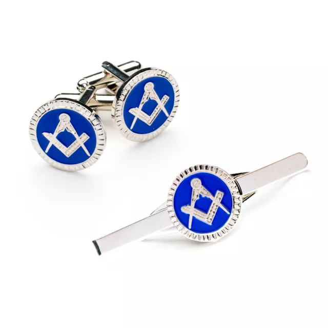 Super Quality Masonic Craft Blue Silver Tie slide and CuffLink Set Masons Gift