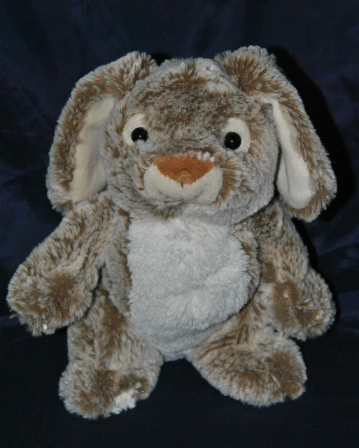 Peluche Doudou Lapin CP INTERNATIONAL Blanc Marron Chiné 25 / 35 Cm Etat NEUF
