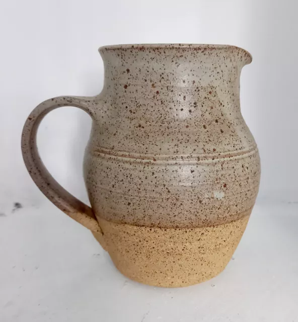 Vintage Studio Pottery Stoneware Jug Brown Beige Speckled 14cm high VGC