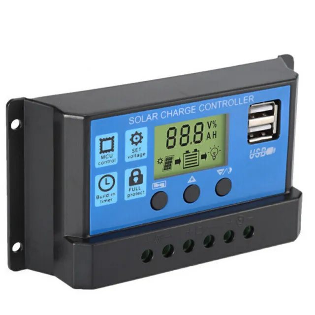30A LCD Display Solar Panel Battery Regulator Smart Charge Controller Dual USB