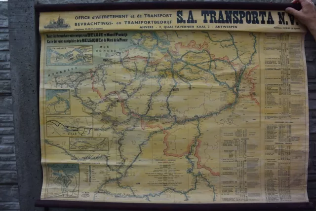 Ancienne carte des voies navigables de Belgique Anvers des années 60