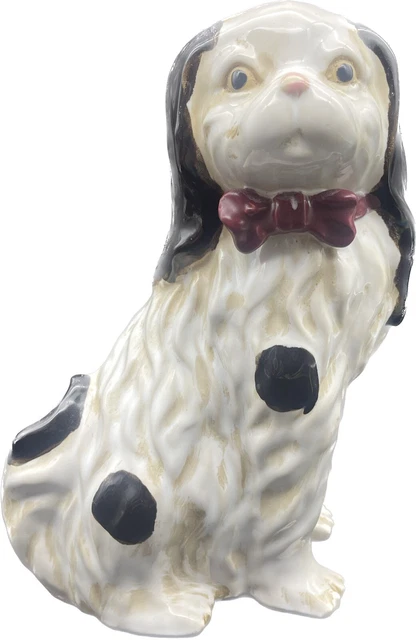 VTG Spaniel Staffordshire Style Dog Bow Old White Black 11” EUC