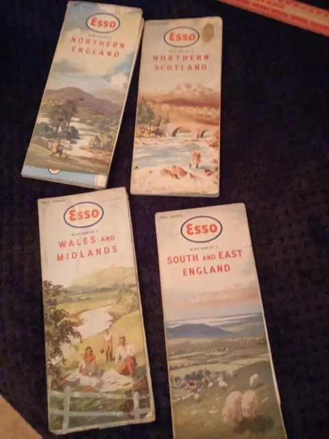 Various Vintage Esso Maps England Scotland 1950 /60s X4 Road maps Glovebox Atlas