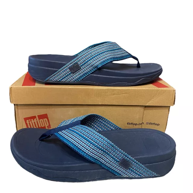 FitFlop Surfa Womens Sandals 11 Blue Open Toe Slip On Flat Thong Flip Flop NEW