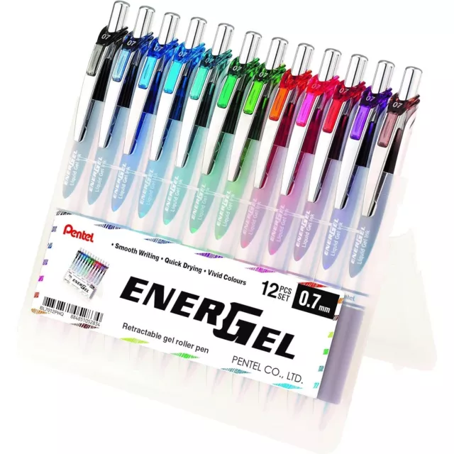 Pentel EnerGel XM Retractable Gel Roller Pen 12 Pcs Set 0.7mm Hard Case Wallet