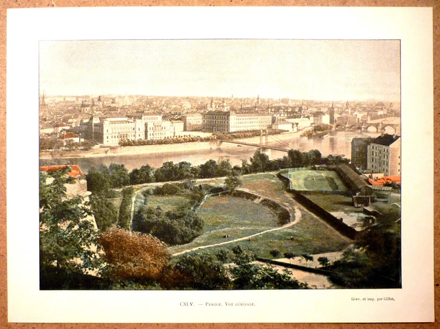 GENERAL VIEW OF PRAGUE Czech Republic Moldova Photochromy late 19th Engraving