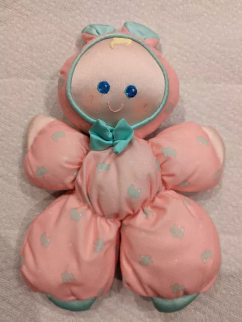 Fisher Price Slumber Babies Bunny Baby Doll 1989 Pink Plush Bunting Snowsuit Bow