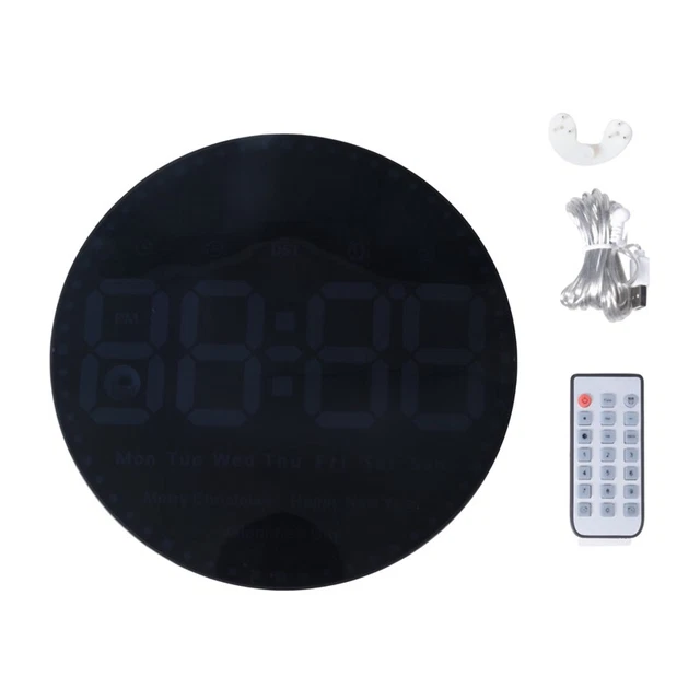 Horloge Murale Numérique Silencieuse Bois/PVC - Affichage LED Heure, Date, Température