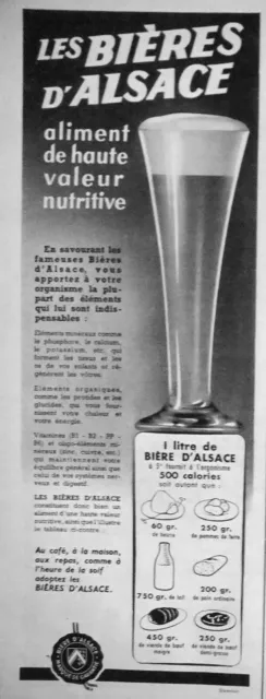 Publicité De Presse 1956 Les Bières D'alsace Aliment De Haute Valeur Nutritive