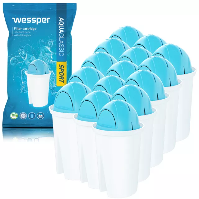 Wessper SPORT Filtros de agua (15 unidades, compatible con jarras Brita Classic)