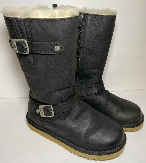 UGG Australia Kensington Black Leather Girls Boots Size 3 S/N 1969 Zipper EUC UGG Australia Kensington Black Leather Girls Boots Size 3 S/N 1969 Zipper EUC