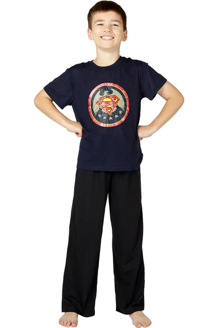 DC Comics Boys Superman Superhero Vintage Pajama Set, Black, 8