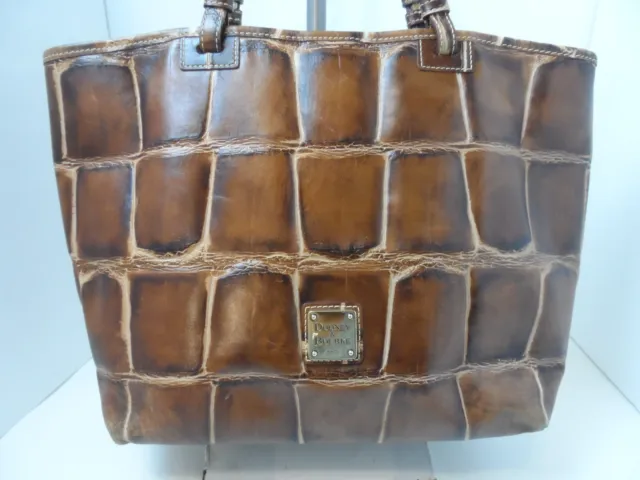 DOONEY & BOURKE Nile Croc Embossed Leather Brown Tote Shoulder Bag 11.5"x11x4.5 2