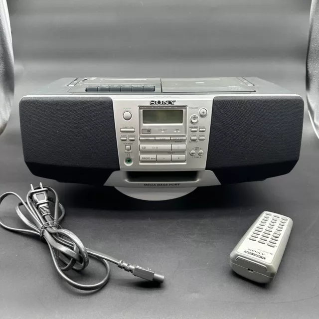 Sony Mega Bass Cfd-S39 Am/Fm Cassette Tape Cd Player Boombox W/Remote - Tested