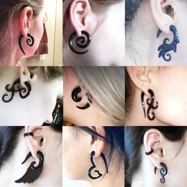 1Pair Acrylic Spiral Horn Earring Gauge Fake Cheater Stretcher Ear Plug Piercing