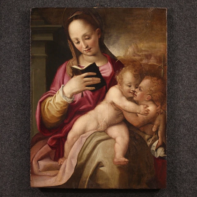 BOARD ANTIQUE MADONNA Col Child Painting Oil Painting Art XVI Century ...