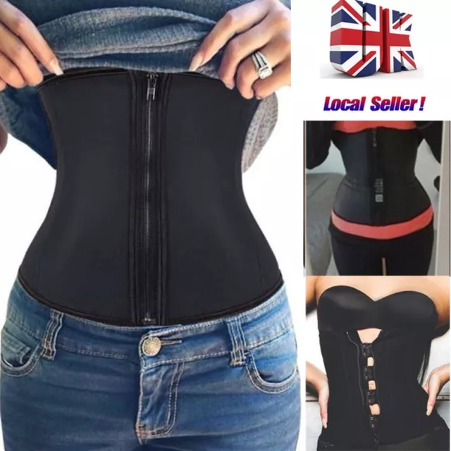 UK Women Waist Trainer Latex Belt Zipper Body Shaper Zip Corset Girdle Slim Belt