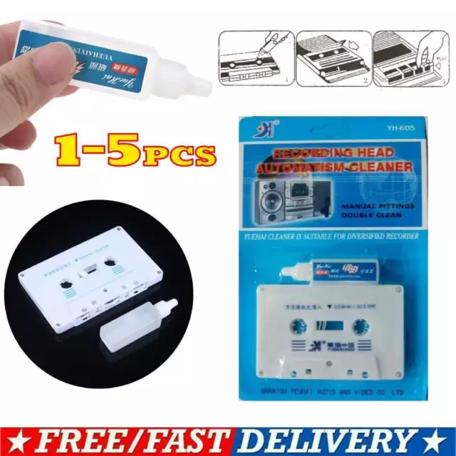 1-5x Cassette Tape for Head Cleaner & for All Audio Cassette Deck Player