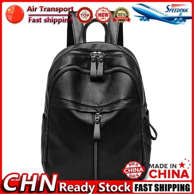 Retro Women PU Leather Solid Color Backpack Travel Ladies Student Schoolbag Fr