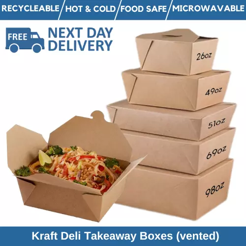 Kraft Food Takeaway Boxes Brown Kraft Deli Boxes | Pasta, Noodles, Rice, Salad |