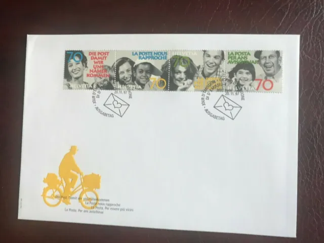 Schweiz 1997 Ersttagsbrief Post 4-er Streifen damit wir uns näherkommen