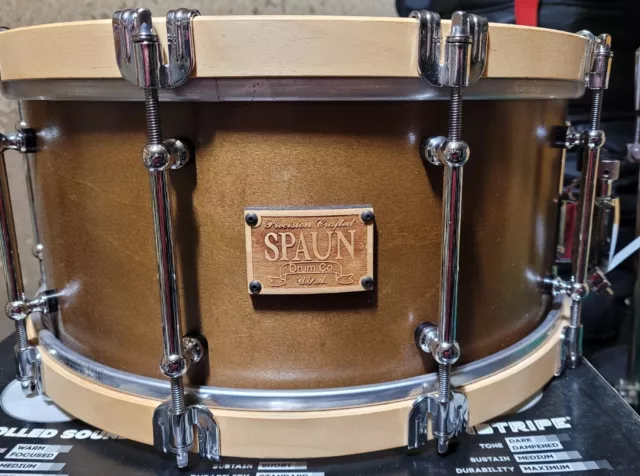Spaun Wood Hoop Maple 6.5X14 10 Lug Snare Drum Tobacco Satin Revolutionary Usa