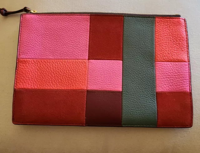 Fossil Wine Multi-Color Patchwork Leather & Suede XL Zip Clutch Wallet Wristlet