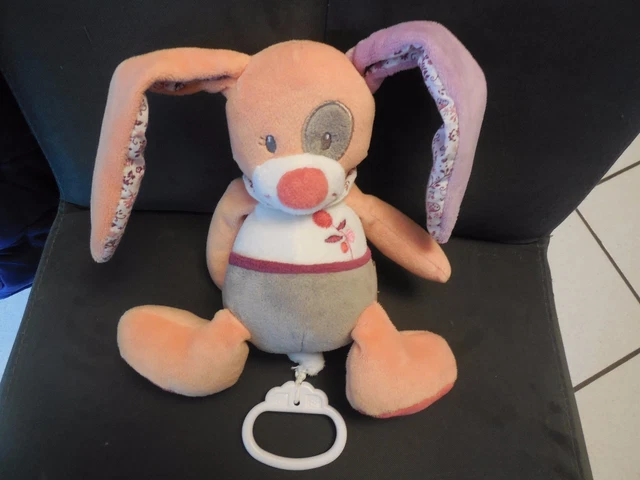 161/ doudou peluche musical lapin orange mouve violet gris fleur DOUKIDOU 20cm