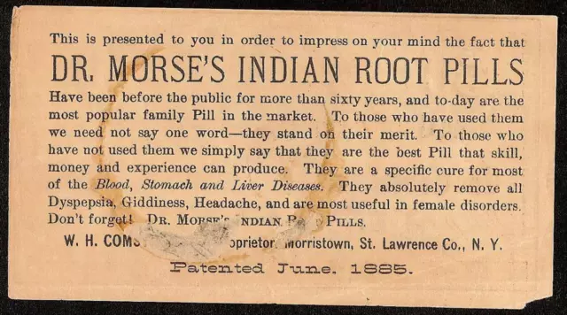 Dr. Morse's Indian Root Pills W.h Comstock Advertising Confederate Note