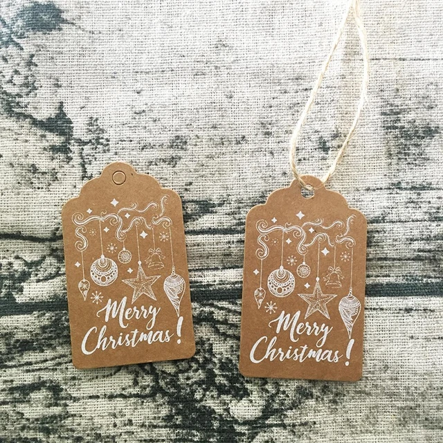 50Pcs Kraft Paper Christmas Tree Pendant Tags Party Gift Label Ornaments