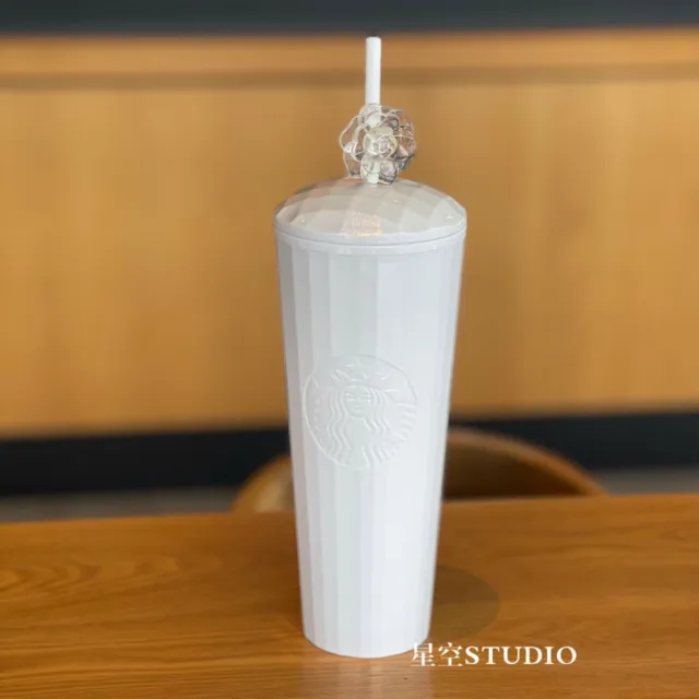 New China Starbucks 2022 White Camellia Topper 24oz Plastic Tumbler Straw Cup